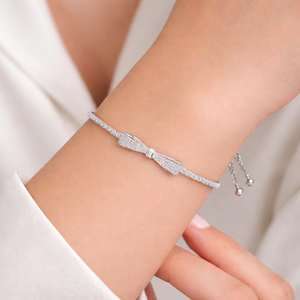 กำไลข้อมือแฟชั่น VB41-SR ดีไซน์โบว์ ประดับเพชรแล็บโกรว์ 14K โรสโกลด์แท้ กำไลแบบโซ่และแบบเชื่อมต่อ ของขวัญวันครบรอบ - Product Image 4