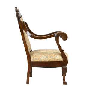 Sillón Antiguo Tallado en Madera de Teca Sólida de Alta Calidad con Acabado Marrón Oscuro y Tapicería para Uso en Interiores - Product Image 2