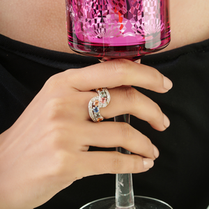Vente en gros d'usine, bague en argent sterling 925 incurvée et croisée, multi-saphirs et diamants, pour femmes, à porter au quotidien - Product Image 4
