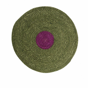 Set de table rond en rotin tressé à la main, style bohème, motif géométrique, marron et vert, pour usage domestique, lavable - Product Image 1