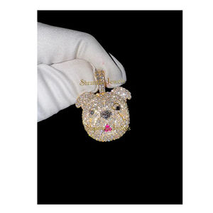 Custom SHRAMAN JEWELS 925 <b>Silver</b> Gold Plated Lab Grown Diamond Bull Dog Head Hip Hop Style Party Charm Fine Pendant <b>Necklace</b> - Product Image 1