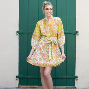 Vestido midi de algodón suave con estampado floral tejido para mujer, estilo bohemio, con cinturón, sin mangas, informal, para verano, playa o resort, corte en A. - Product Image 1