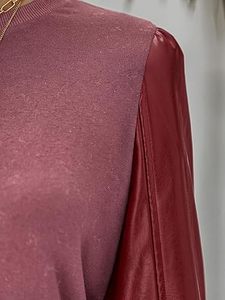 OEM Hot Sale Cheap Price <b>LOW</b> MOW Solid Color Plain Genuine Leather Sleeved T-Shirts Plus Size Long Leather Sleeved Tees Shirts - Product Image 5
