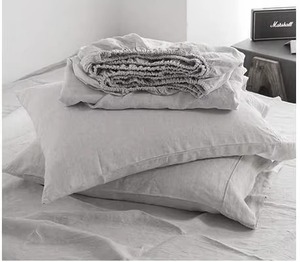 Ensemble de housse de couette en lin gris uni 100% lavable en machine pour usage domestique - Product Image 2