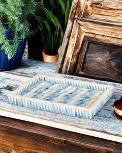Handmade Ceramic Rectangular Tray Blue Geometric Mosaic Design Home Decorative Serving Platter - Product Image 3