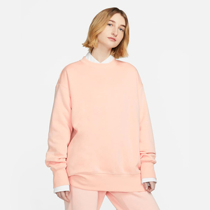 OEM Custom Women's Oversize Fleece Pullovers Sweatshirt Crewneck Embroidery <b>Letters</b> <b>Applique</b> Washed Loose Drop Shoulder Winter - Product Image 1