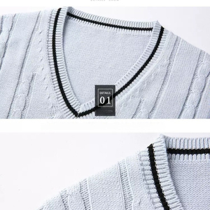 Gilet pull sans manches col en V en maille torsadée pour homme, haut léger sans manches, pull pour homme très vendu - Product Image 4