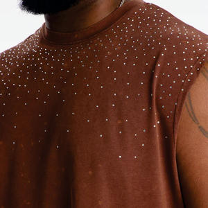 Camiseta sin mangas con pedrería para hombre, estilo oversize, streetwear, de algodón, a la moda, fabricante de camisetas sin mangas de marca privada, EE. UU. - Product Image 2