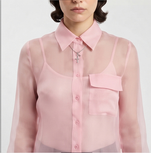 Camisa transparente extragrande para mujer, con cuello vuelto, manga larga, abotonada, ligera, para playa, sexy - Product Image 4