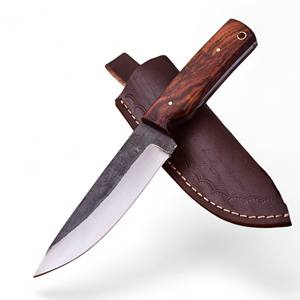 Couteau de chasse à lame fixe en acier au carbone 1095 de haute qualité, forgé à la main, aspect vintage, pour la chasse, le bushcraft, le camping, manche en bois de rose, OEM - Product Image 1