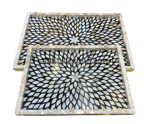 Bandeja para servir huesos hecha a mano de lujo elegante madera con incrustaciones de perlas madre para el hogar restaurante Ramadan Falak World Export bandeja de frutas secas - Product Image 2