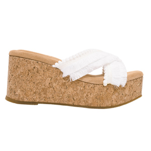Sandalias de Plataforma con Cuña de Corcho Blancas Ann's, 8cm, Cuero Genuino, Borlas, Tiras Cruzadas, Estilo Boho, para Verano - Product Image 2