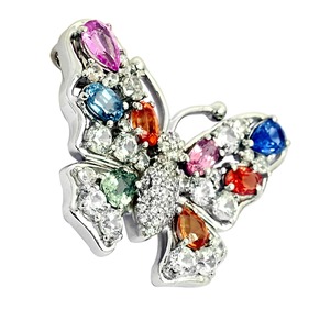 Luxury 925 Sterling Silver Rhodium Plated Multicolor Gemstone <b>Butterfly</b> Pendant with Sparkling Oval Cut Zircon Cluster for Women - Product Image 2