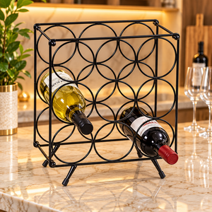 Porte-bouteilles en métal noir au design cercle ouvert pour comptoir de bar à domicile, rangement de cuisine et présentation décorative - Product Image 1