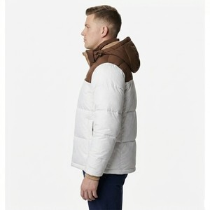 <b>Men</b> <b>White</b> Brown Color Block Hooded <b>Puffer</b> <b>Jacket</b> Windproof Winter Warm Insulated Zipper Closure Casual Outdoor Coat - Product Image 2