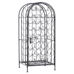 Portabottiglie in Ferro Battuto per 35 Bottiglie, Nero con Serratura, Stile Pannello in Legno per Arredamento Casa - Product Image 1