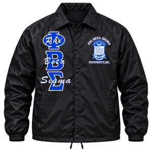 Chaqueta Cortavientos Negra para Hombre Phi Beta Sigma con Letras Griegas Bordadas, Cierre de Botones a Presión, Manga Larga, Estilo Casual - Product Image 3