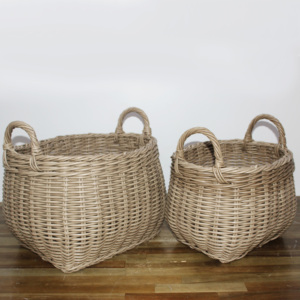 Artex Dong Thap <b>Plastic</b> Woven Rattan Storage <b>Basket</b> with Lid Round Kitchen Organizer for Clothes and Fruit Model CH4169A-2LBR - Product Image 1