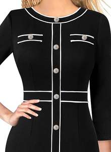 Robe longue sportive élégante vintage à col en V pour femme – Coupe ajustée avec logo personnalisé et badge - Product Image 2