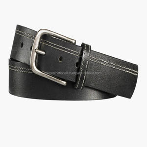 Classic Black Leather Casual Belt for Men with Contrast Stitching & Solid Single Prong Metal Buckle <b>Jeans</b> Belt for Unisex - Product Image 6
