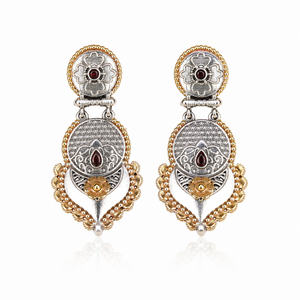 Export Oxidized <b>Silver</b> Two Tone <b>Dangle</b> Drop <b>Earring</b> with Bezel Setting Bohemian Flower Design Women Bulk Supplier Wholesale - Product Image 1