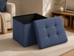 Pouf de rangement moderne gris clair en tissu capitonné pliable avec couvercle amovible pour appartement et hôtel - Product Image 3