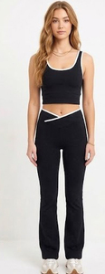 Conjunto de Top Corto de Compresión y Pantalones Acampanados para Yoga, Top sin Mangas, Conjunto de Dos Piezas, Leggings Acampanados con Cintura Recortada, 2 Piezas - Product Image 3