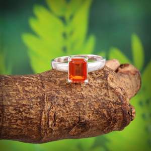 Bague en saphir orange, argent sterling 925, pierre précieuse taille émeraude, bijoux de mariée, fiançailles, cadeau pour femme, bijoux fins - Product Image 2