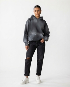 Women's Oversized Hoodie Distressed Acid Wash Pullover <b>Drop</b> Shoulder Sweatshirt with <b>Sun</b> faded Effect - Product Image 5