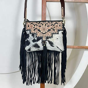 Sac bandoulière multifonctionnel personnalisé en cuir de vachette véritable, design de luxe, fait main, avec franges, style western - Product Image 4