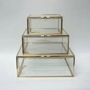 Clear Glass Jewelry <b>Box</b> with Metal Frame for <b>Vanity</b> Storage Necklace Display Glass <b>Box</b> Metal Frame Jewelry Organizer - Product Image 1