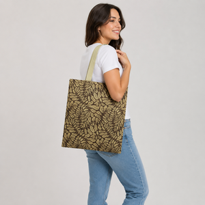 Custom Printed Jute Tote Bag <b>Leaf</b> Pattern Eco Friendly Reusable Promotional Shopping Bag 38x42 cm Custom Logo Wholesale Supplier - Product Image 5