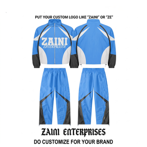 Conjunto Deportivo Casual de Invierno para Hombre ZAINI Premium, Tejido de Poliéster de 300g, Transpirable, con Paneles en Contraste Azul, Blanco y Negro, Logotipo Personalizado - Product Image 1