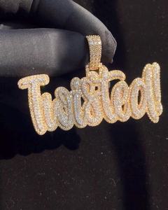 Colgante de nombre personalizado con incrustaciones de moissanita, colgante hip-hop de dos tonos, diseño de doble capa, colgante con letras, colgante de plata 925 para regalo. - Product Image 5