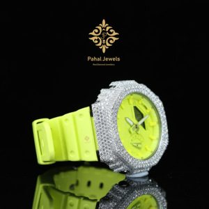 Pahal Jewels Montre de luxe en diamant à quartz analogique-numérique, boîtier rond de 43 mm, bracelet en silicone, unisexe - Product Image 3