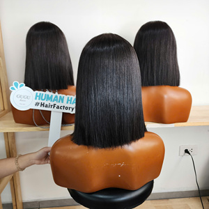 Perruque en gros Bang Wig, cheveux vierges vietnamiens lisses, pour femmes, sans colle, avec closure 2x6 en dentelle, couleur naturelle - Product Image 3