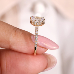 Anillo Radiante Halo Oculto en Oro Amarillo con Diamante Cultivado en Laboratorio de 1.75 Quilates, Anillo de Compromiso, Anillo de Boda, Joyería, Anillo de 14k - Product Image 2