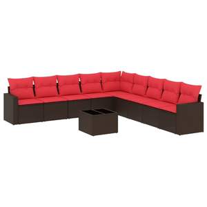 Ensemble de canapés de patio en polyrotin marron, 10 pièces, avec coussins, ensembles de jardin - Product Image 2