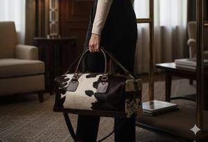 Sac de voyage week-end en cuir de vachette fait main avec poils, grande capacité, durable, style vintage LHODB-0145 - Product Image 5