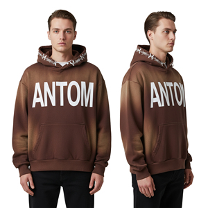 Custom Gradient <b>Brown</b> Oversized Hoodie 100% Cotton Heavyweight French Terry <b>Fleece</b> Drop Shoulder Men Streetwear for - Product Image 2