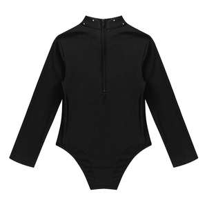 Maillot de Patinaje Artístico de Manga Larga con Pedrería Negra, Transpirable, Ligero, de Poliéster y Spandex, para Mujer, Cuello Alto, para Gimnasia y Danza - Product Image 3