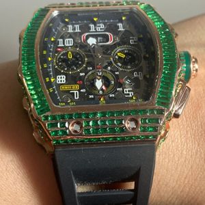 Reloj de Joyería Hip Hop con Diamantes Moissanite Cultivados en Laboratorio, Corte Redondo VVS, Correa de Goma, Reloj Mecánico Hecho a Mano - Product Image 5