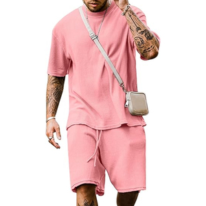 Conjunto a juego para hombre, fabricante de camisetas de algodón y pantalones cortos tipo cargo, conjunto de verano de 2 piezas, OEM, ODM, logotipo personalizado - Product Image 1