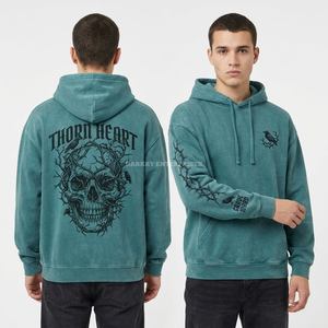 Sweat à capuche jaune moutarde délavé à l'acide 500 GSM pour homme, motif crâne skateboard, en molleton de coton épais, personnalisé, coupe oversize, style streetwear - Product Image 2