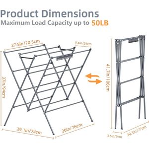 Grande Stendibiancheria Pieghevole Portatile a 12 Pali con Clip per Calzini per Asciugare Vestiti - Product Image 3