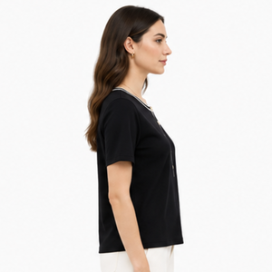 T-shirt personnalisé pour femme, vintage, en spandex, nouvelle collection été 2026, simple, uni, à manches courtes - Product Image 3