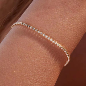 Pulsera de tenis de oro amarillo de 14K con diamantes de laboratorio de 2mm de corte redondo y engaste de bisel para joyería femenina, regalo de aniversario o promesa para amantes - Product Image 1