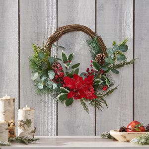 Guirnalda Navideña Festiva de 23.5 Pulgadas con Poinsettia, Bayas y Eucalipto - Product Image 3