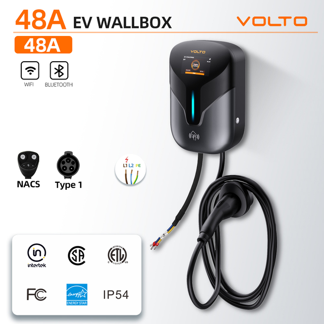 New Home Smart EV Charging Station 48A 200-220V with Level 2 Wi-Fi APP for Enabled EVSE 25-Foot Cable 11.5kW FCC Certified