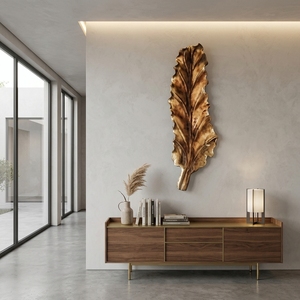 Leaf Lembar Long Handcrafted <b>Wooden</b> Leaf Wall Sculpture <b>Rustic</b> Botanical Decorative Carving Home Decor Accent Plaque Display Art - Product Image 3